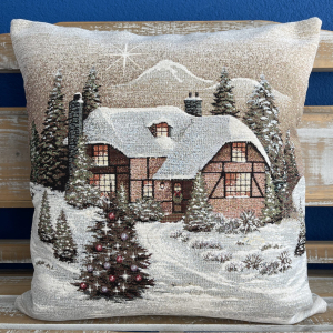 Gobelínové polštáře vánoční chenille - chaloupky