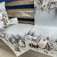 Gobelínové ubrusy -   Sněhová vesnička s koňským spřežením