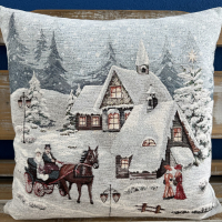 Gobelínové ubrusy -   Sněhová vesnička s koňským spřežením