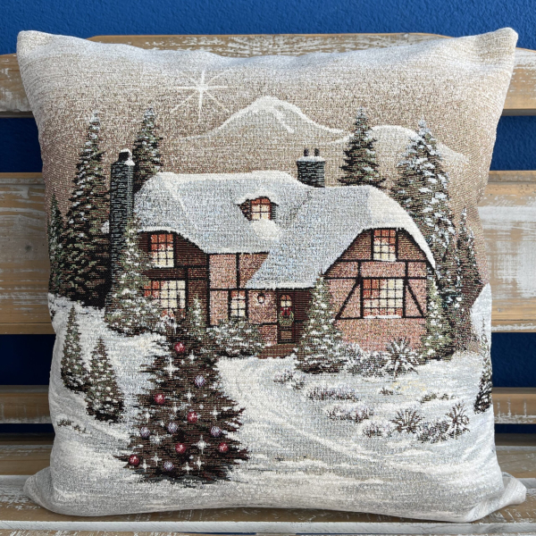 Gobelínové polštáře vánoční chenille - chaloupky