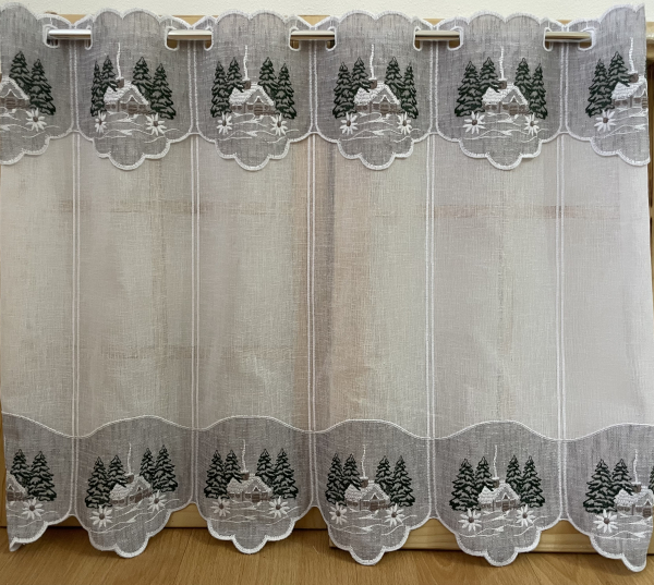 Záclona s výšivkou - Domeček  60 cm výška