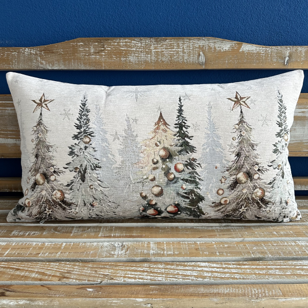 Gobelínový vánoční polštář chenille -Stromy