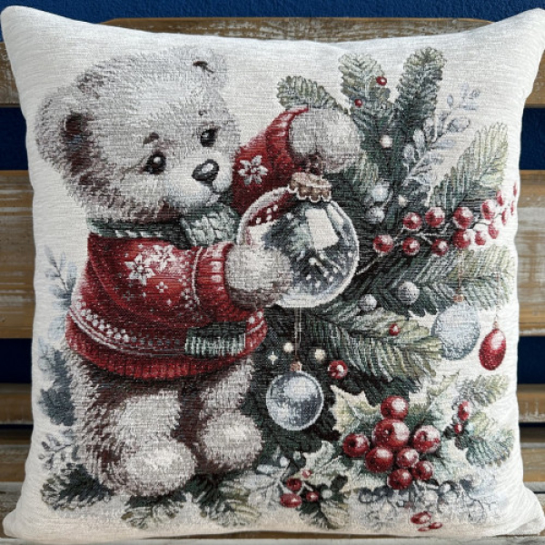 Gobelínové polštáře vánoční chenille - Macko