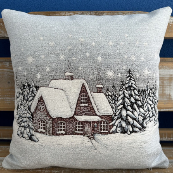 Gobelínové polštáře vánoční - Chenille 931 GR pretkávané striebornou niťou