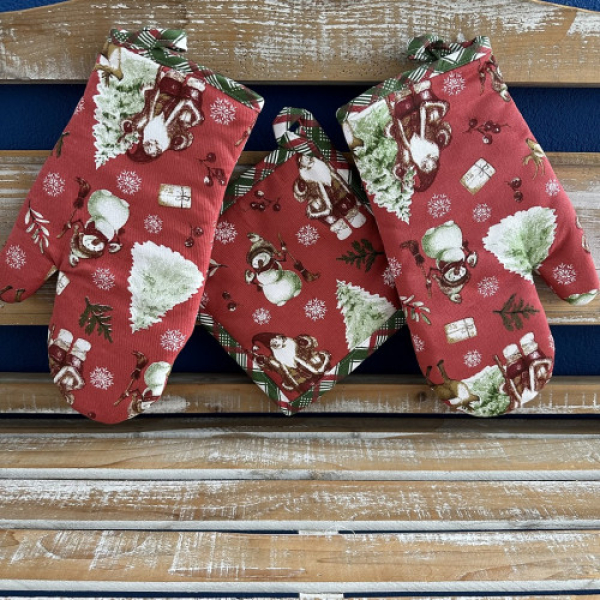 Chňapky + podložka ARM Snowman červený